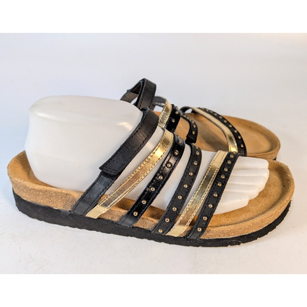 Naot Prescott Sandal Womens Size: 41 / 10 Slide Gold Black Studded Strappy Shoes